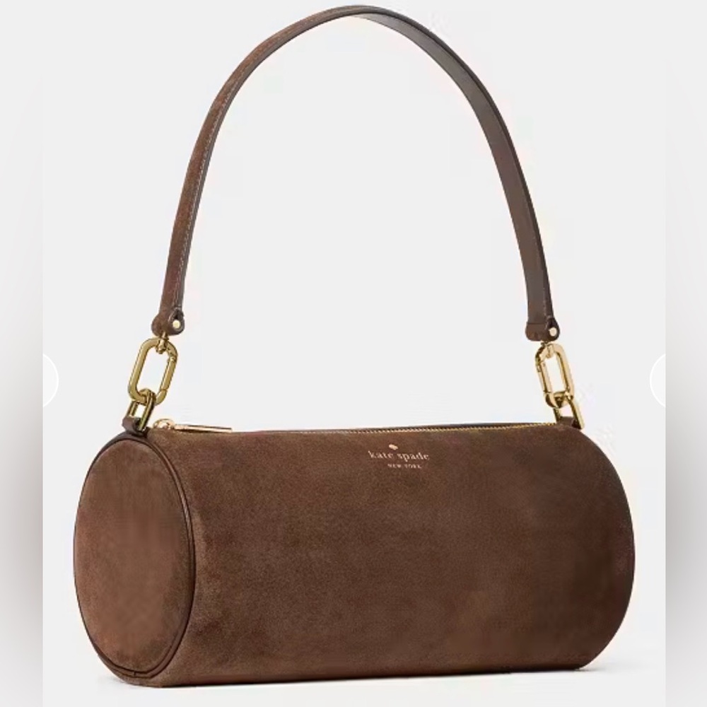 Kate Spade Roulette Suede Medium Shoulder Bag Hot Fudge Brown - Picture 16 of 16